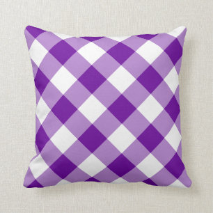 Purple and White Gingham Pattern Cushion