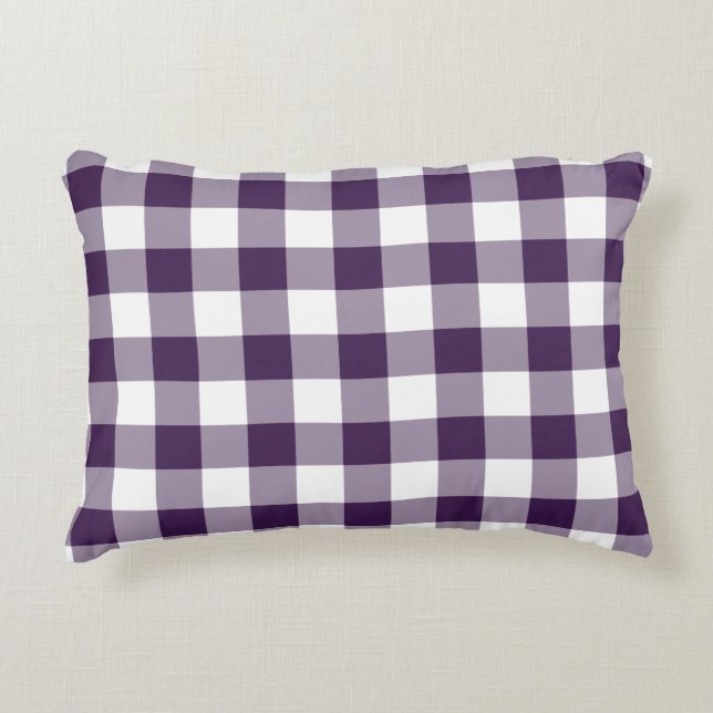 Purple and White Gingham Pattern Decorative Cushion (Front)