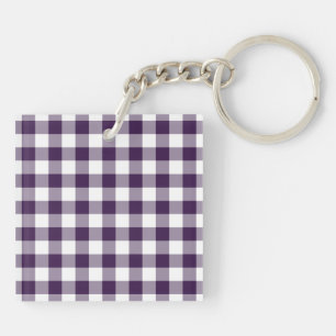 Purple and White Gingham Pattern Key Ring