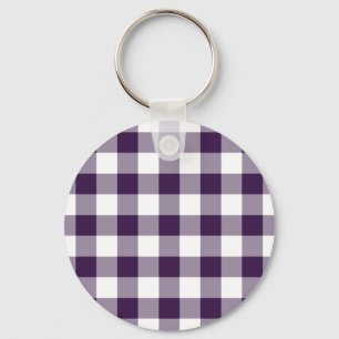 Purple and White Gingham Pattern Key Ring
