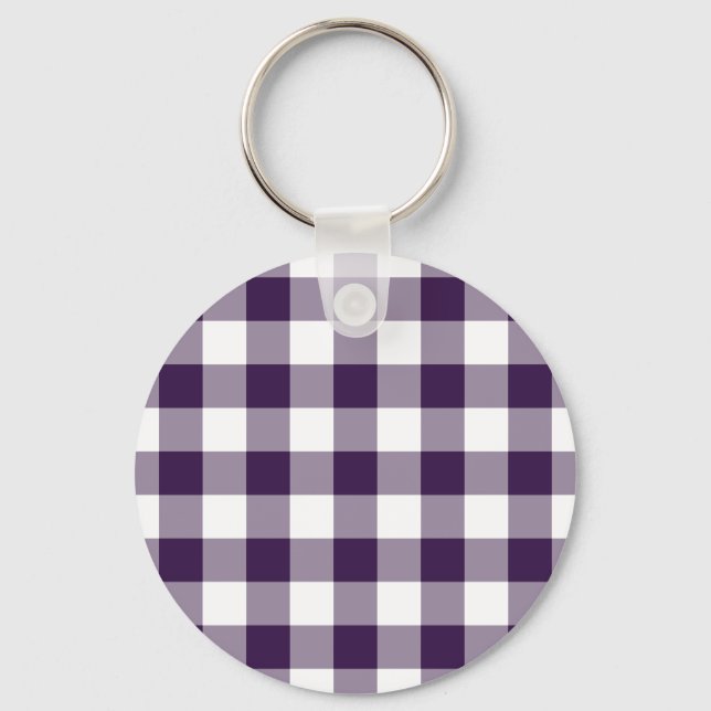 Purple and White Gingham Pattern Key Ring (Front)
