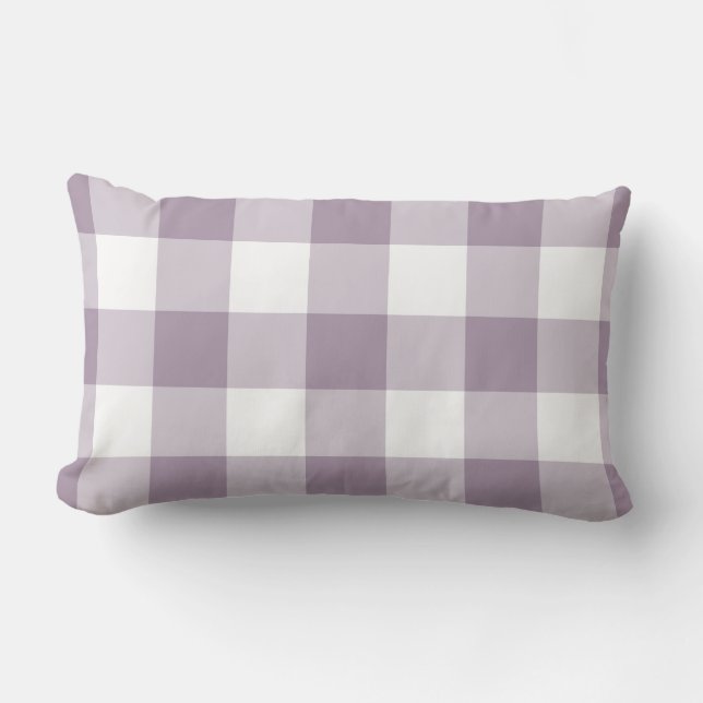 Purple and White Gingham Pattern Lumbar Cushion (Front)