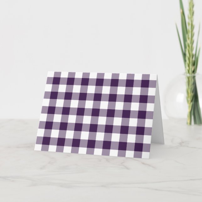 Purple and White Gingham Pattern Thank You Card (Front)