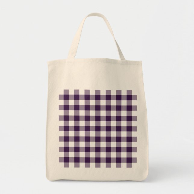 Purple and White Gingham Pattern Tote Bag (Front)