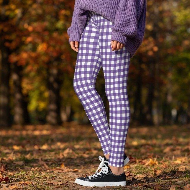 Purple and White Gingham Plaid Check Leggings (Creator Uploaded)