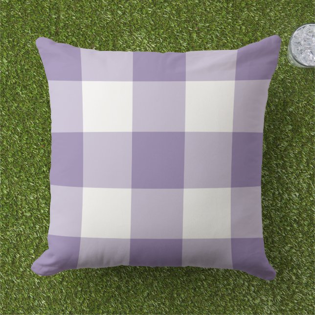 Purple and White Gingham Plaid Pattern Cushion (Grass)