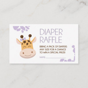 Purple and White Giraffe Diaper Raffle Ticket Enclosure Card