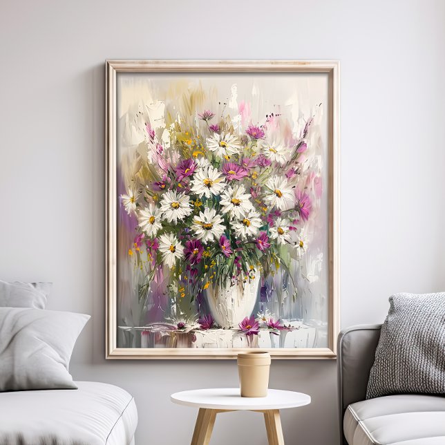 Purple And White Gouache Painted Daisies Poster (Creator Uploaded)