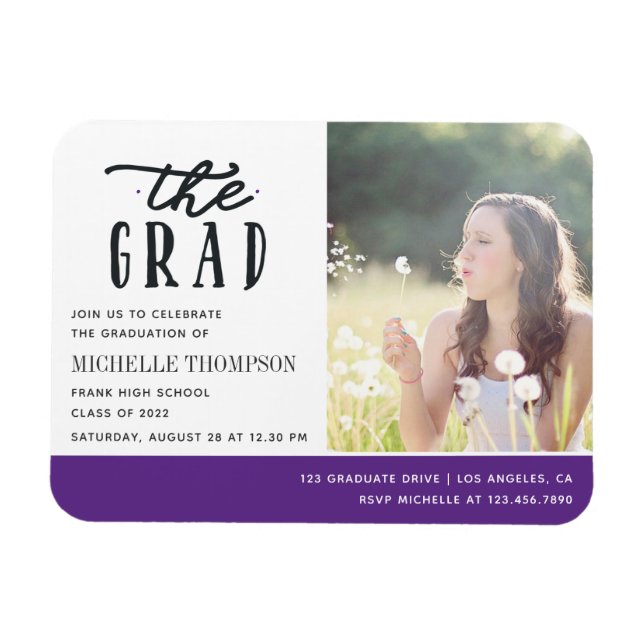 Purple and White Graduate Party Invite Magnet (Horizontal)