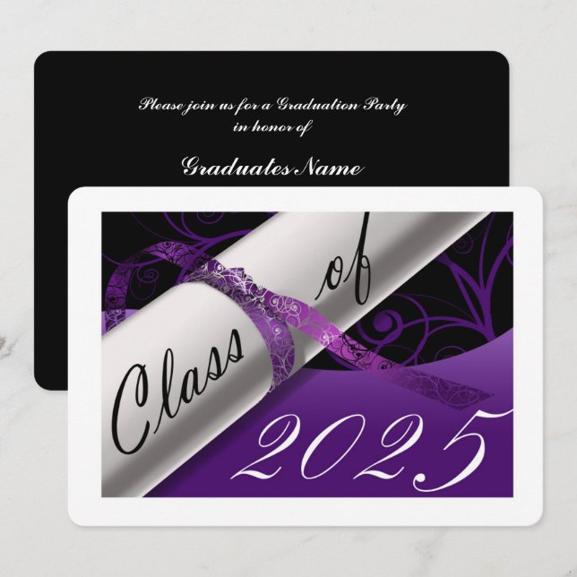 Purple and White Graduation Party Invitation (Front/Back)