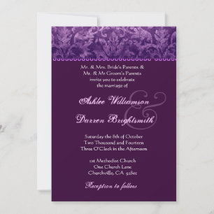 Purple and White Grunge Damask Wedding Ver 001 Invitation