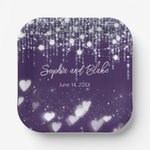 Purple and White Hanging Lights Wedding Paper Plate
