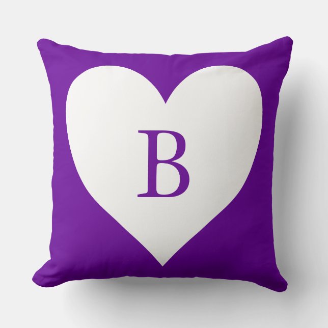 Purple and White Heart Monogram Cushion (Front)