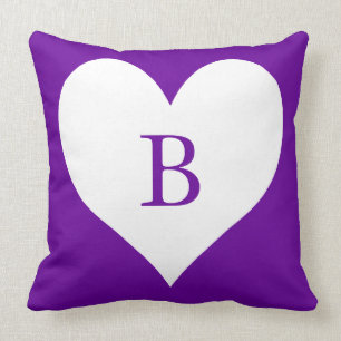 Purple and White Heart Monogram Cushion