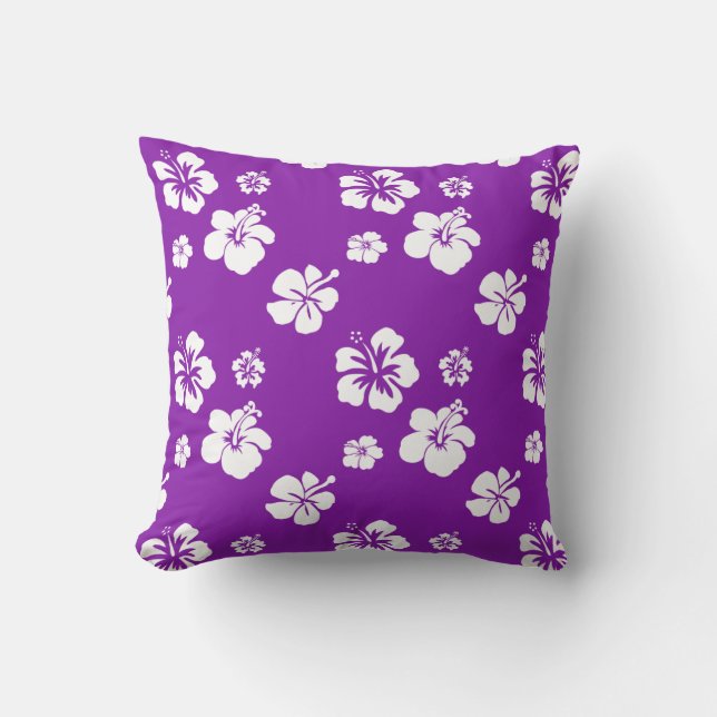 Purple and White Hibiscus Cushion (Front)