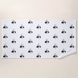 Purple and White Iris Beach Towel