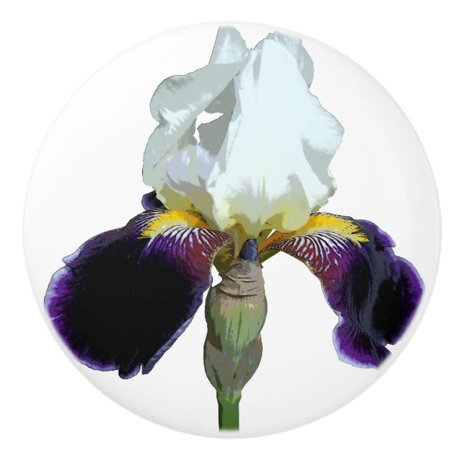 Purple and White Iris Ceramic Drawer Knob (Front)