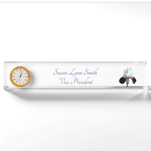 Purple and White Iris Desk Name Sign Nameplate