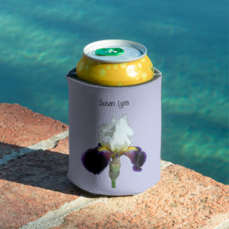 Purple and White Iris Foam Koozie Cooler