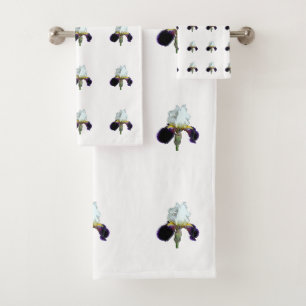 Purple and White Iris Towel Set