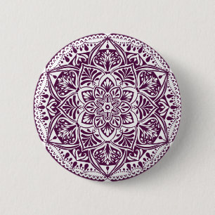 Purple and White Mandala - Loergann in Blackberry 6 Cm Round Badge