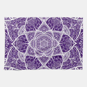 Purple and White Mandala - Loergann in Boysenberry Tea Towel