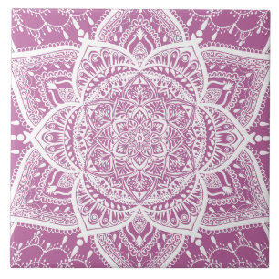 Purple and White Mandala - Loergann in Clover Ceramic Tile