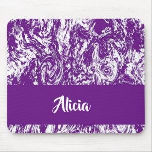 Purple and white marble print mouse pad
