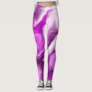 Purple and White Marble Swirls Fluid Art Leggings