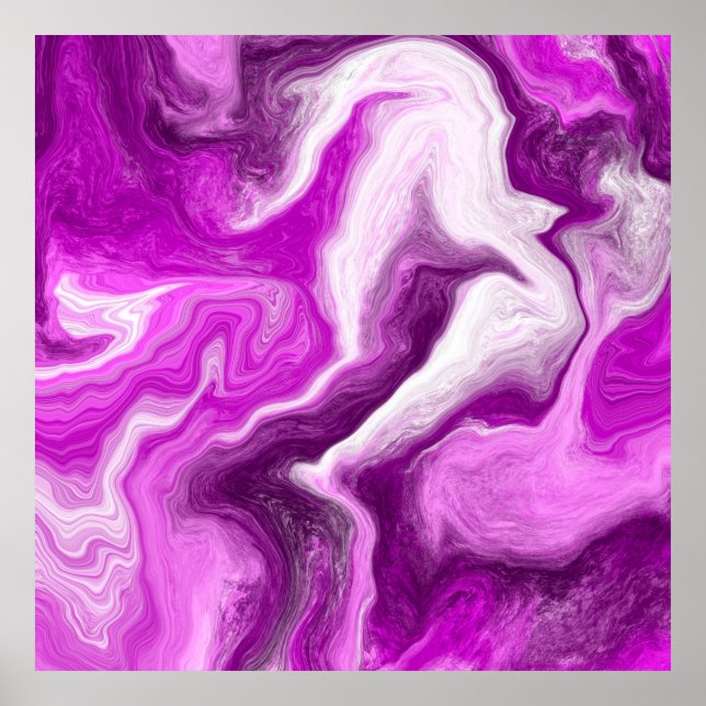 Purple and White Marble Swirls Fluid Art    Poster (Front)