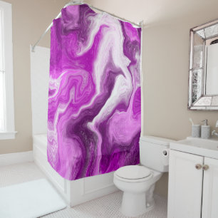 Purple and White Marble Swirls Fluid Art Shower Curtain