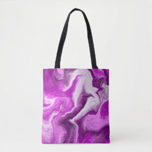 Purple and White Marble Swirls Fluid Art Tote Bag