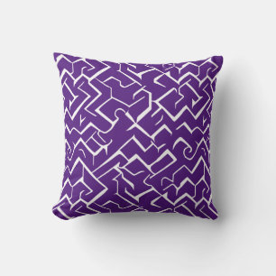 Purple and White Meander Pattern Modern Maze Cushion