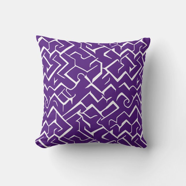 Purple and White Meander Pattern | Modern Maze Cushion (Front)