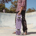 Purple and White Meander Skateboard<br><div class="desc">This bold,  geometric,  regal purple and white pattern is an original ornamental design. Purple diamonds with white borders are surrounded by royal purple meanders which angle around them. White zigzags separate the winding purple paths and offset diamonds. 

 

 Digitally created image. 
 Copyright © 2013 Claire E. Skinner. All rights reserved.</div>