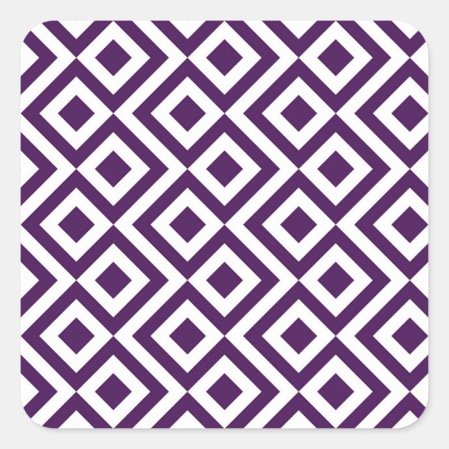 Purple and White Meander Square Sticker (Front)