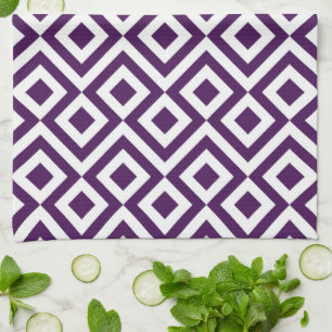 Purple and White Meander Tea Towel