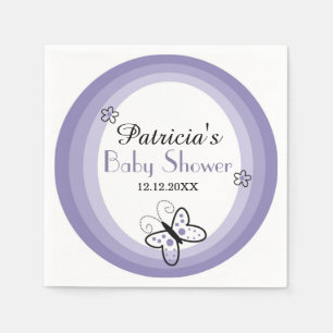 Purple And White Modern Butterfly Baby Shower Napkin