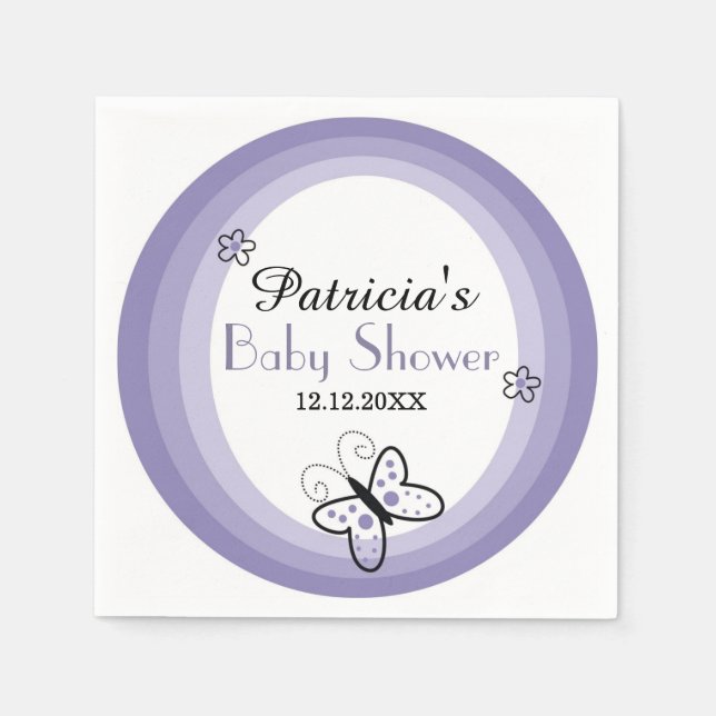 Purple And White Modern Butterfly Baby Shower Napkin (Front)