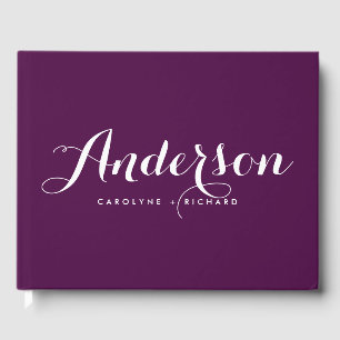 Purple and White Modern Calligraphy Wedding Guest Book