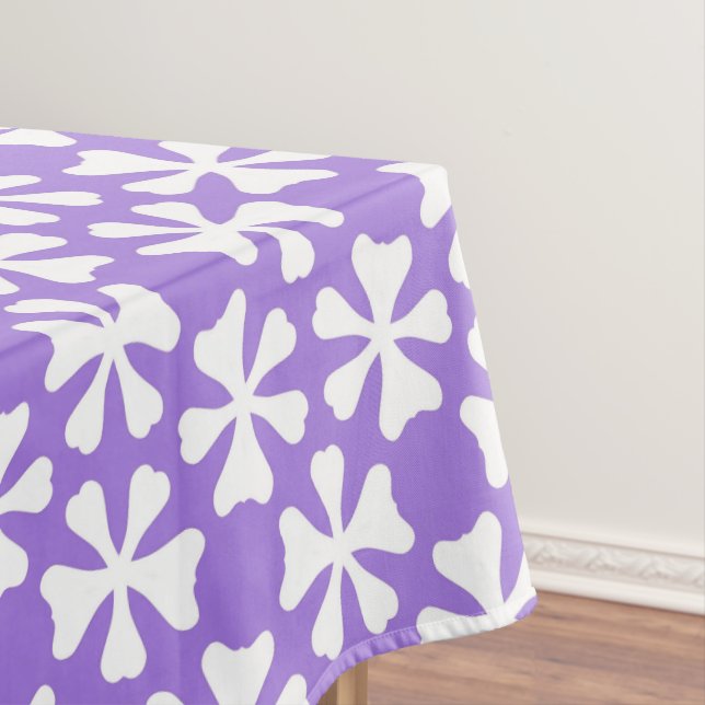 Purple and White Modern Geometric Floral Pattern Tablecloth (In Situ)