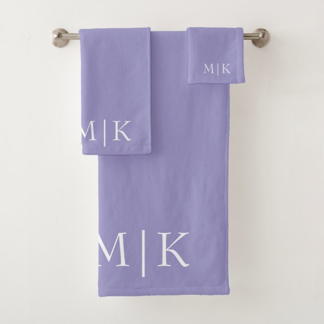 Purple and White | Modern Monogram Bath Towel Set (Insitu)