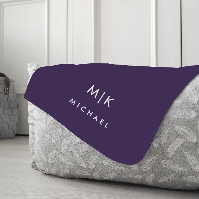 Purple and White | Modern Monogram Fleece Blanket (A colorful, modern purple blanket with monogram and name would make a great gift for almost anyone!)