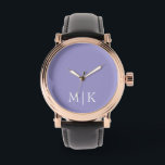 Purple and White | Modern Monogram Watch<br><div class="desc">This modern design features a rich Purple background,  with your initials in bold white text for a look that is simple and stylish,  yet professional.</div>