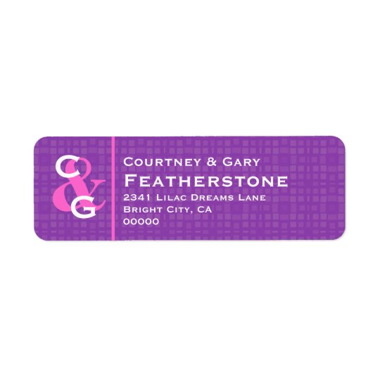 Purple and White Monogram Wedding AD011 Return Address Label