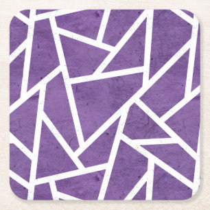 Purple and white mosaic pattern square paper coaster