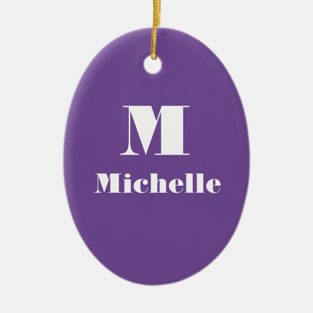 Purple and White Name Initial Letter Solid Colour  Ceramic Ornament (Front)
