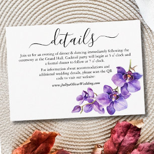 Purple and white Orchid  wedding Details Enclosure Card