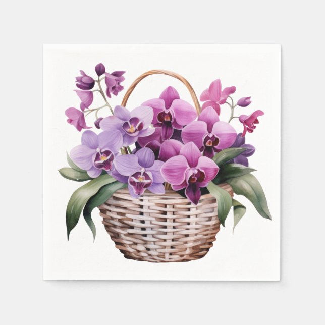 Purple and White Orchids Wedding Napkin (Front)