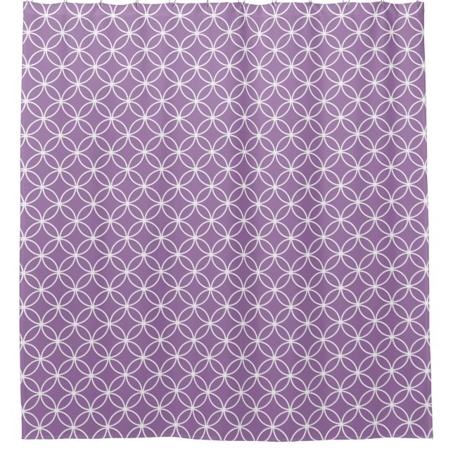 Purple and White Overlapping Circles Pattern Shower Curtain (Front)
